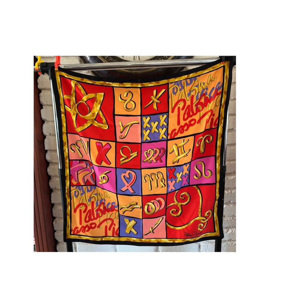 Paloma Picasso Scarf Multicolor Silk Zodiac Astrology Print 31in Square